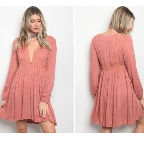 ONE LEFT SZ S!! Dusty Rose Blush Long Sleeve Dress - Picture 3 of 4